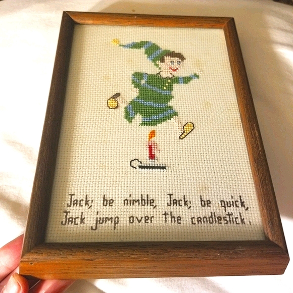 Vtg Jack nursery rhyme framed cross stitch - Picture 3 of 9
